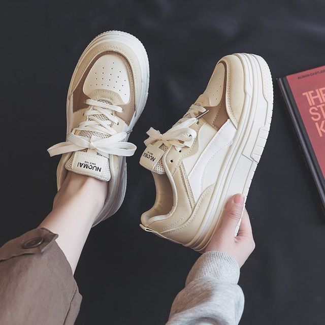 Contrast Trim Applique Lace-Up Platform Sneakers MK19098 MK Kawaii Store