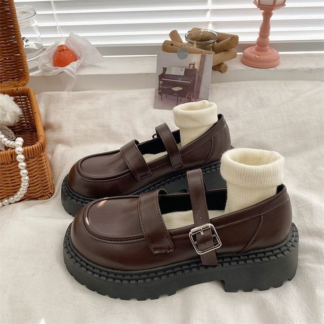 Faux Leather Platform Mary Jane Shoes BH10 MK Kawaii Store