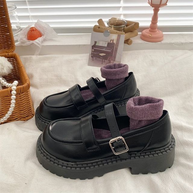 Faux Leather Platform Mary Jane Shoes BH10 MK Kawaii Store