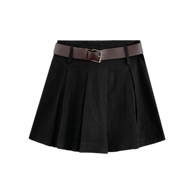 High Rise Plain Pleated Mini A-Line Skirt EE9 MK Kawaii Store