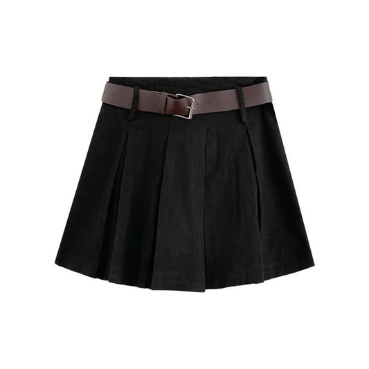 High Rise Plain Pleated Mini A-Line Skirt EE9 MK Kawaii Store