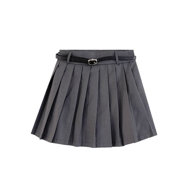 High Waist Plain Pleated Mini A-Line Skirt EE3 MK Kawaii Store