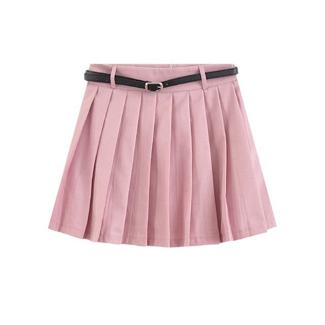 High Waist Plain Pleated Mini A-Line Skirt EE3 MK Kawaii Store