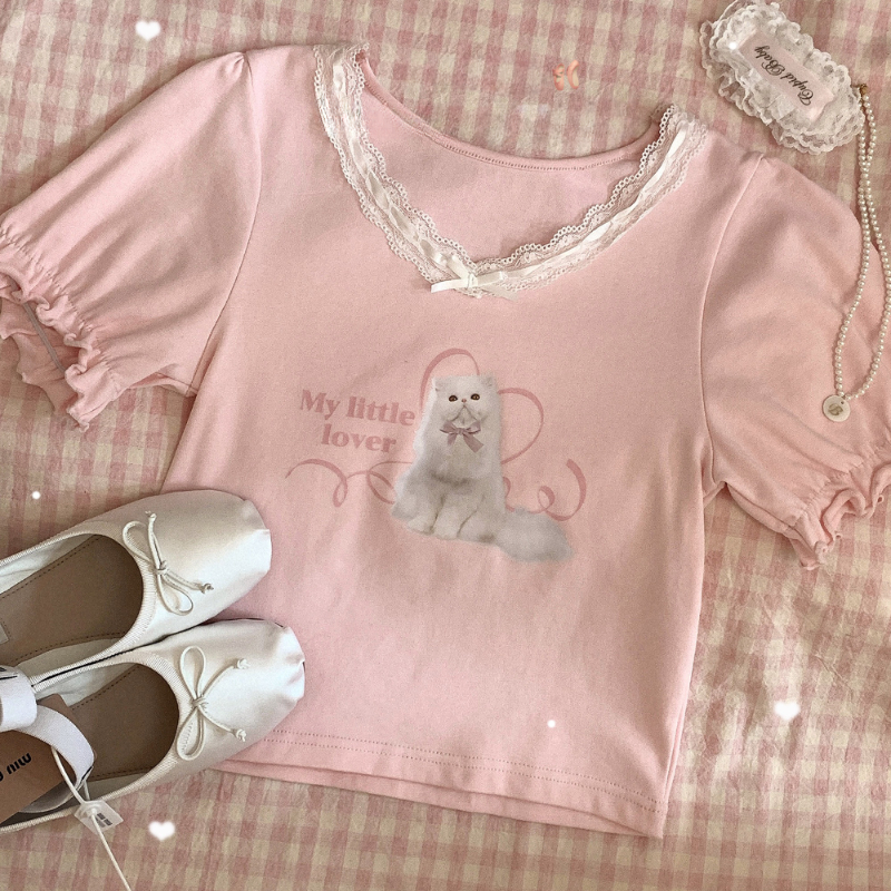 Lace Chic Bubble Sleeve Base T-shirt - Kimi MK Kawaii Store