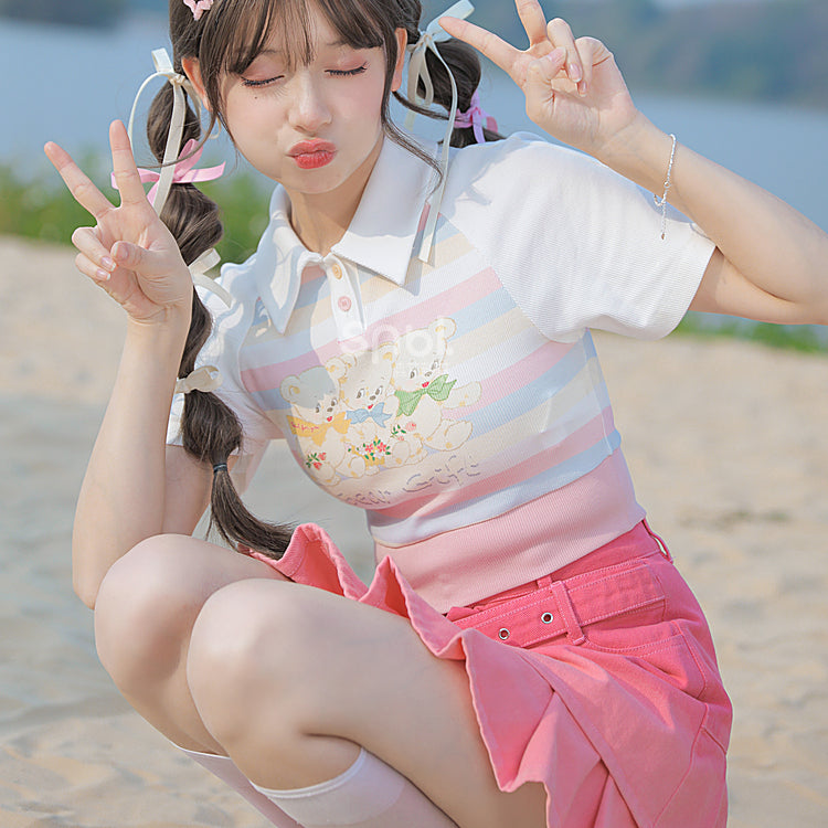 Cute Pastel Rainbow White Bears T-shirt ON629 ONI