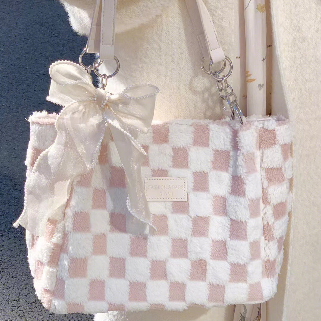 Ribbon Pink Checkered Bag - Heartzcore MK18918 Heartzcore