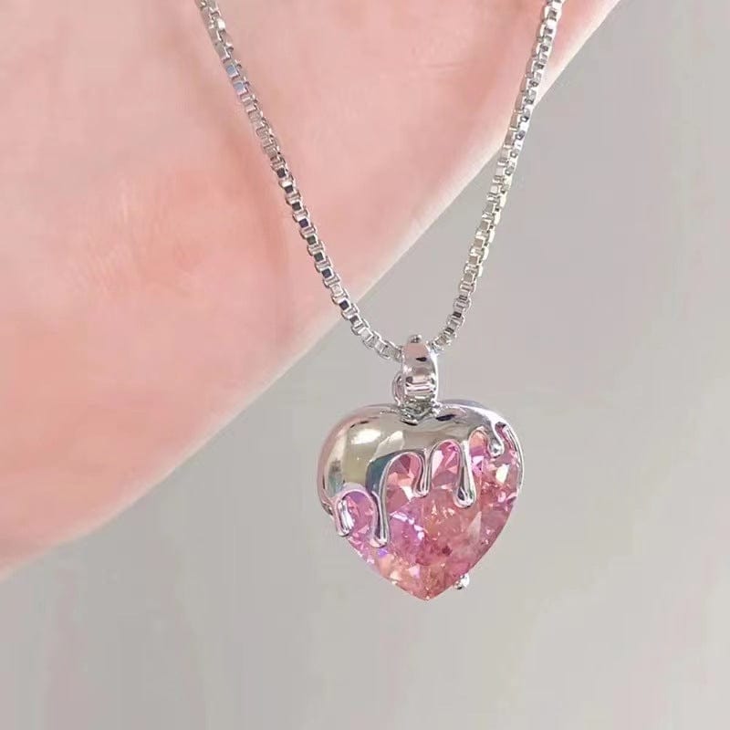 Pink Crystal Heart Necklace MK18665 MK Kawaii Store