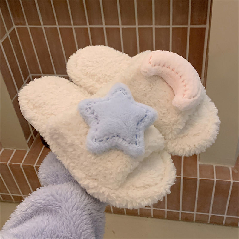 Cute Moon Star Plush Cotton Slippers MK19176 Susan