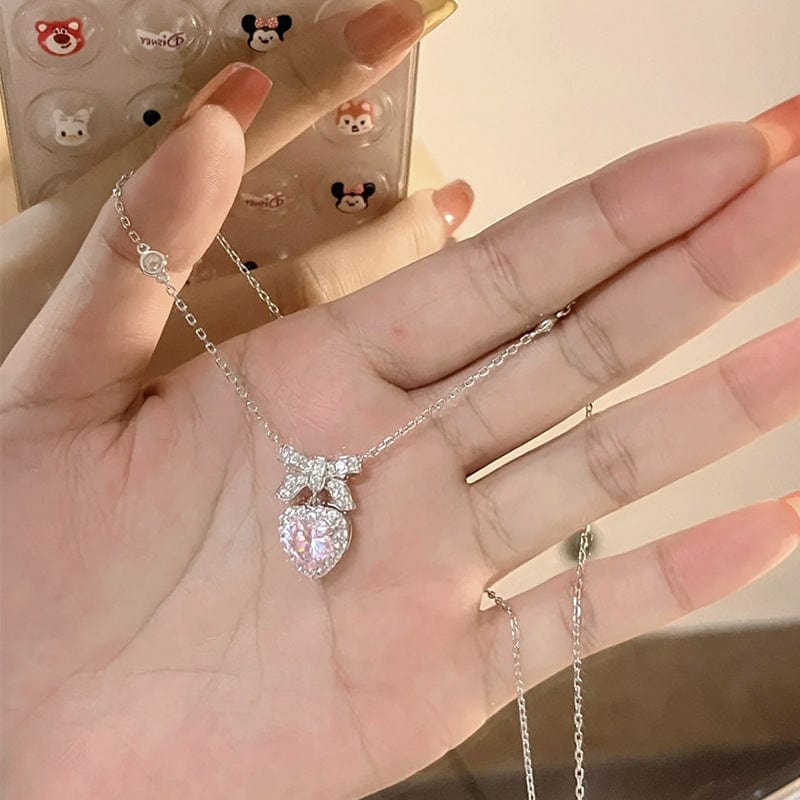 Pink Bowknot Heart Necklace MK Kawaii Store