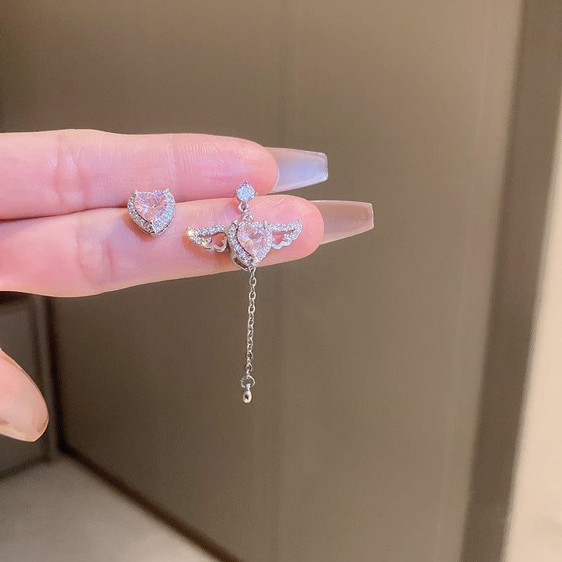 Pink Heart Wings Earrings MK18607 MK Kawaii Store