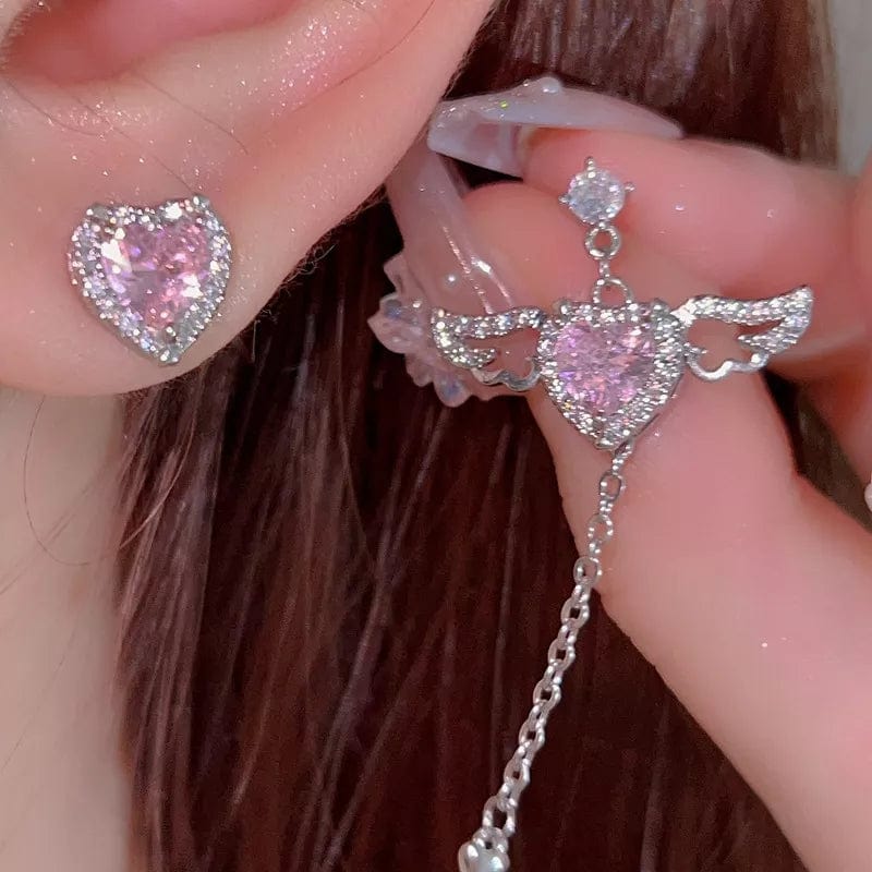 Pink Heart Wings Earrings MK18607 MK Kawaii Store