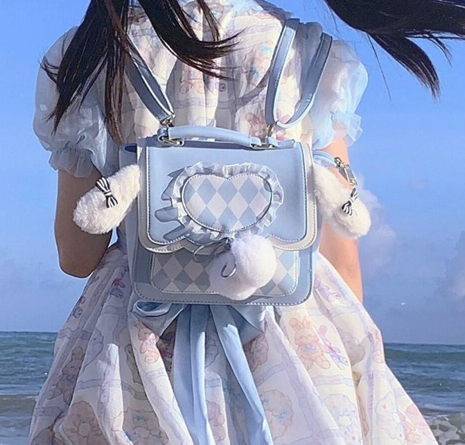 Kawaii Fluffy Bunny Ears Blue Lolita Backpack ON643 MK Kawaii Store