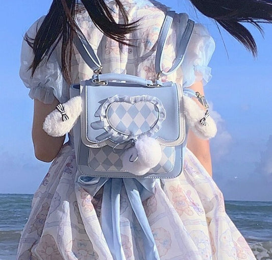 Kawaii Fluffy Bunny Ears Blue Lolita Backpack ON643 MK Kawaii Store