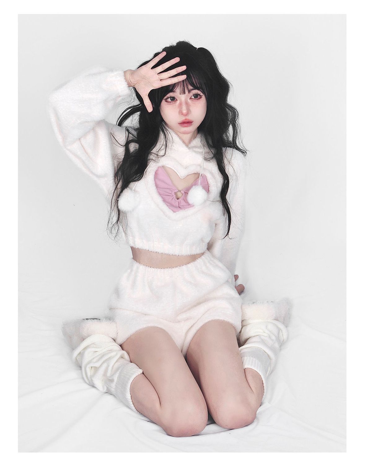 Cute White Hoodie Heart Two Piece Set Susan