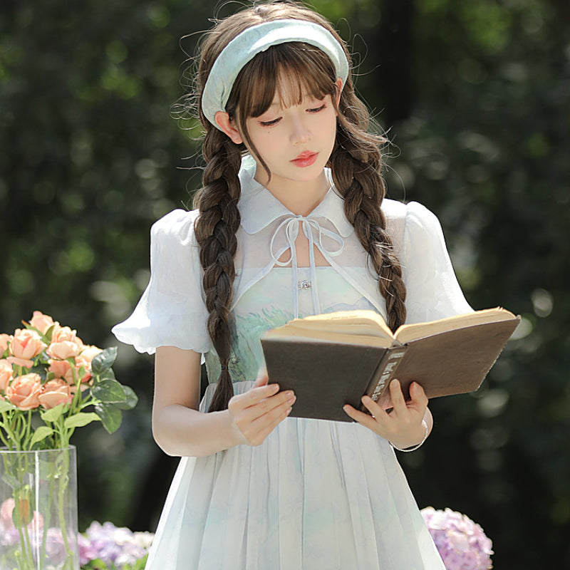 Alice Sweet Soft Green Summer Gradient Dress ON631 KawaiiMoriStore