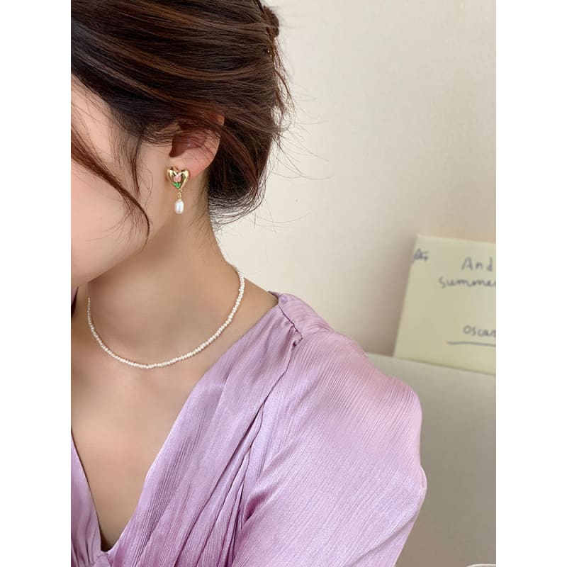 French Tulip Love-Heart Pearl Earrings MK18959 MK Kawaii Store