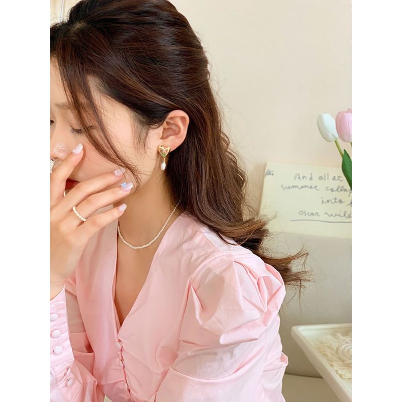 French Tulip Love-Heart Pearl Earrings MK18959 MK Kawaii Store